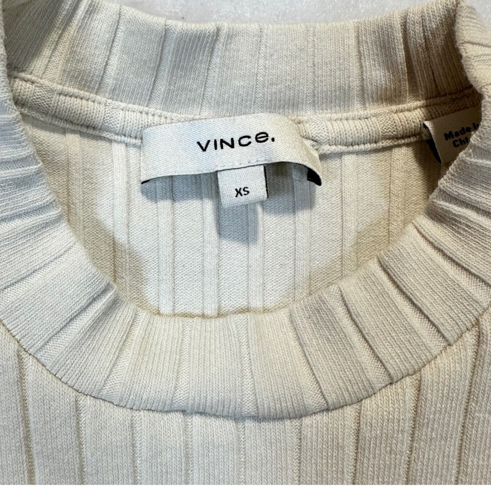 Vince Ribbed Mock Neck Tank Top Womens XS Cream Minimalist Chic Shell - Picture 2 of 8